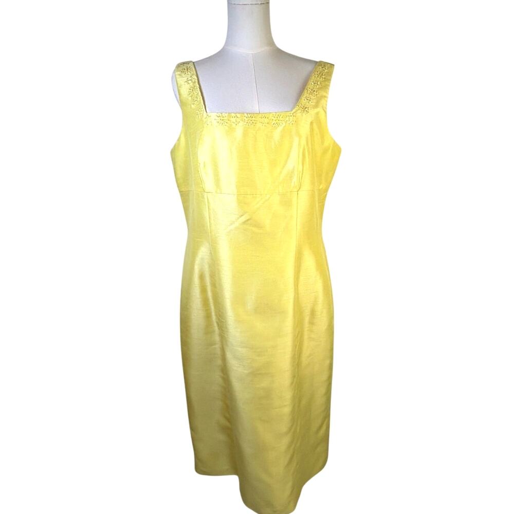 Vintage Maxie Klein Butter Yellow Midi Dress 14 Embellished Wedding Guest 90s
